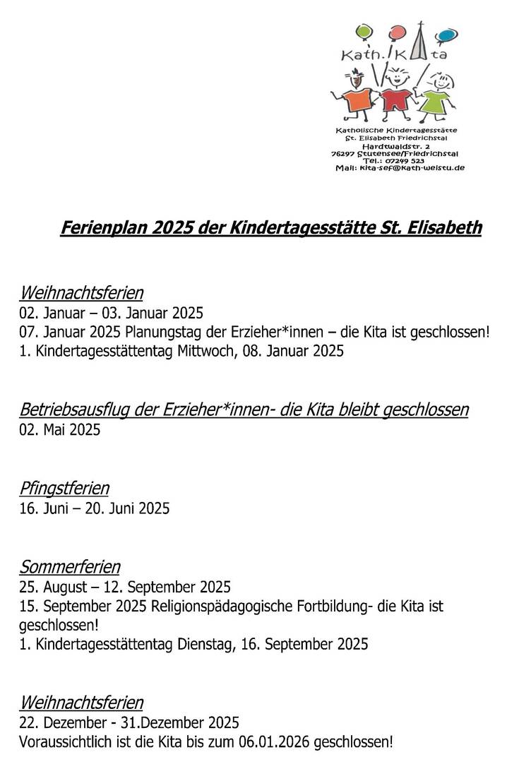 Quelle: Kita St. Elisabeth Stutensee-Friedrichstal